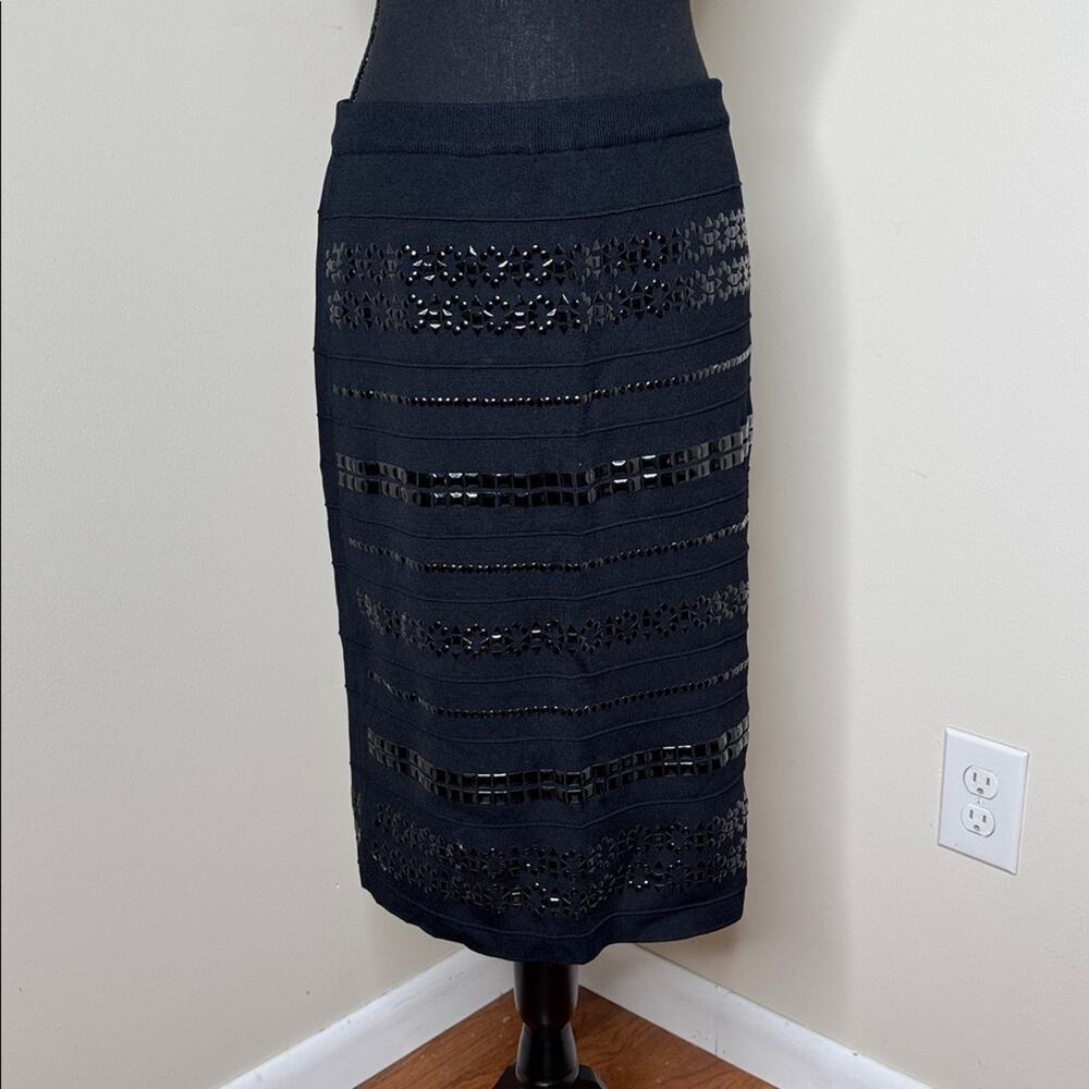 Carmen Marc Valvo Black Studded Knit Pencil Skirt Size 8/10